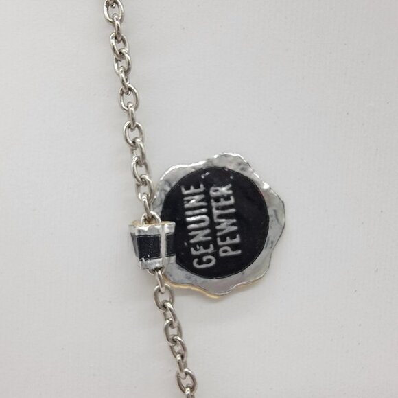 NEW Vintage Pewter Apple Worm Pendant Necklace Genuine Pewter Teacher Gift NWT - Picture 3 of 6